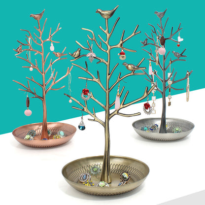 رف عرض مجوهرات على شكل شجرة طائر، رف عرض مجوهرات من سبيكة معدنية، رف مجوهرات من شجرة السنط، زينة بالجملة 