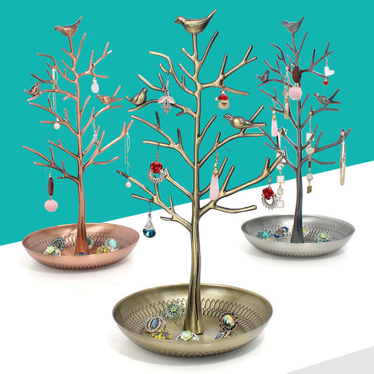 رف عرض مجوهرات على شكل شجرة طائر، رف عرض مجوهرات من سبيكة معدنية، رف مجوهرات من شجرة السنط، زينة بالجملة 
