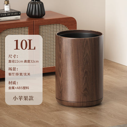 A black walnut wood grain trash can