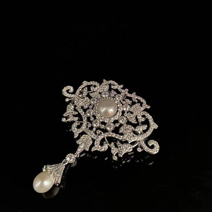 A French retro court fringed pearl luxury pin suit dress neckline brooch accessories high-end crystal corsage - Mixbatch