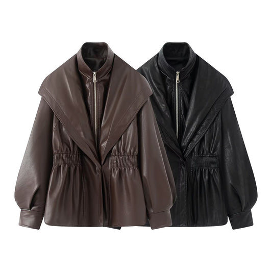 A double-collared jacket, leather jacket