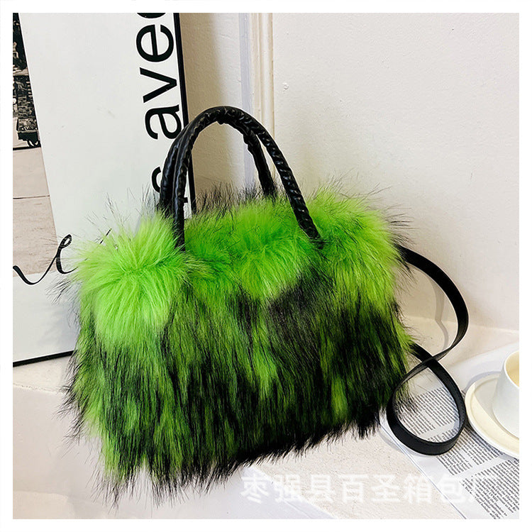 A Plush raccoon fur handbag
