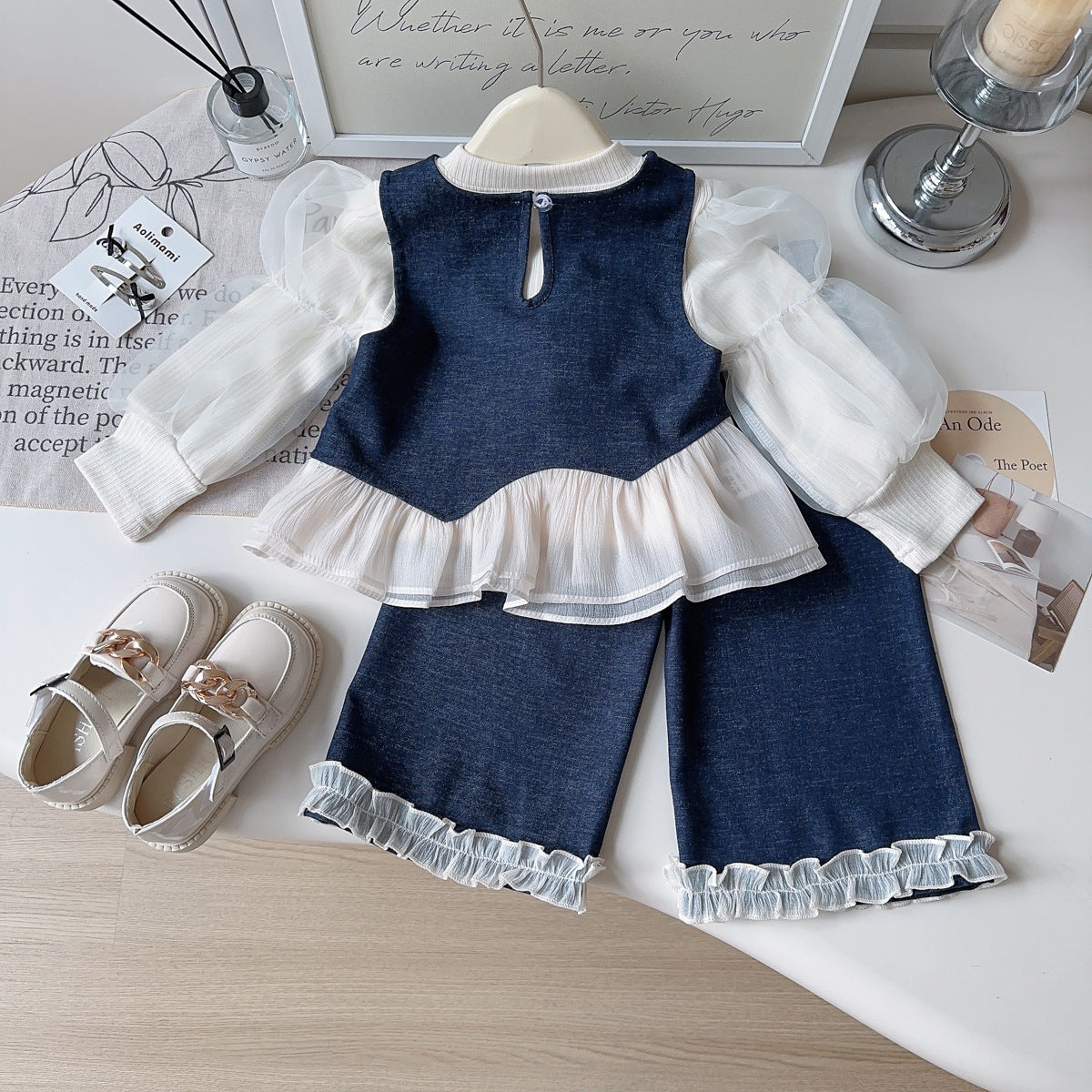 A three-piece denim set for girls
