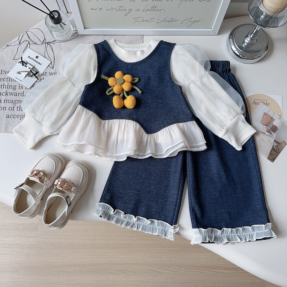 A three-piece denim set for girls