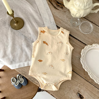 A baby and toddler summer thin boneless vest with buttocks and jumpsuit ins Nordic rabbit floral print sleeveless crawling suit - Mixbatch