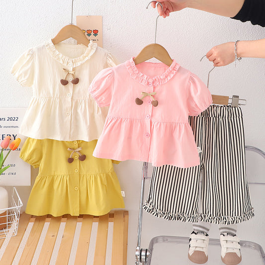 A girls summer suit new baby girl shirt short sleeve two-piece set foreign style children's summer clothes wholesale