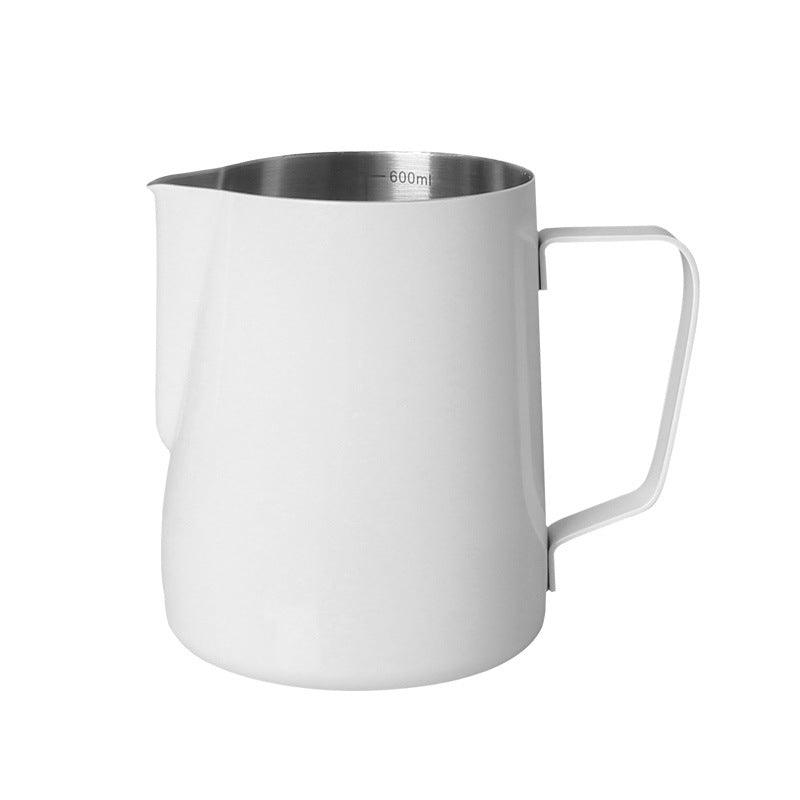 A 304 stainless steel pointed mouth latte cup with graduated coffee latte tank milk foam cup 350/600/900ml