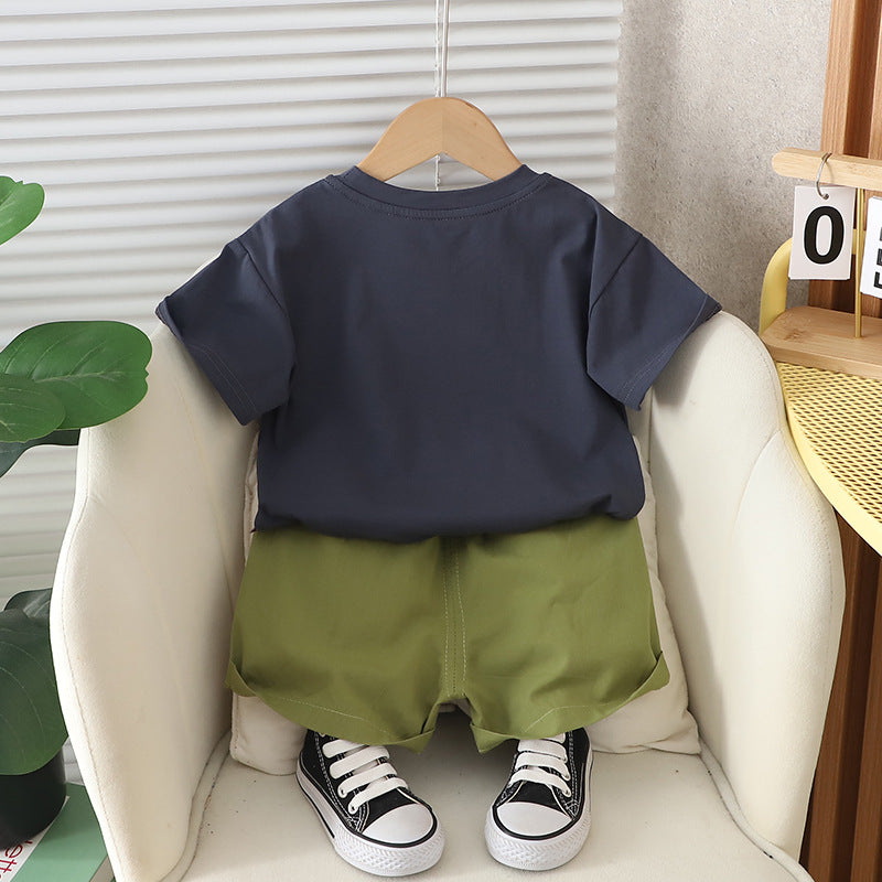 A round neck short-sleeved set baby casual shorts two-piece set - Mixbatch