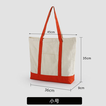 A thickened canvas supermarket environmental protection bag large capacity new cross-border grocery shopping bag strong zipper tote bag can be printed logo - Mixbatch
