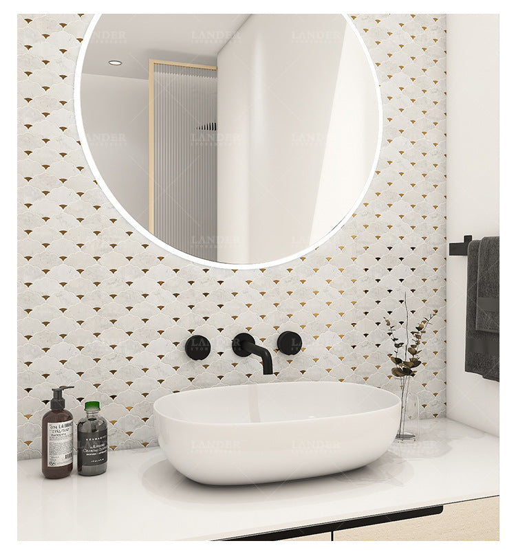 A metal mosaic tile bathroom