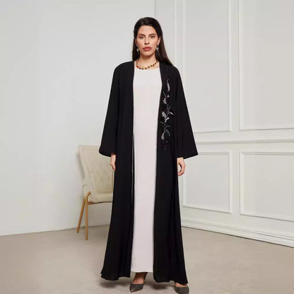 New handmade beaded Middle Eastern Muslim clothing long dress fashionable and elegant cardigan contrasting color dress robe - Mixbatch