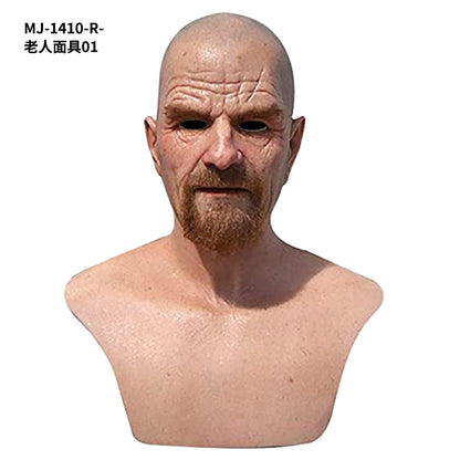 A Breaking Bad old white mask bald old man latex hood Halloween Cosplay funny props