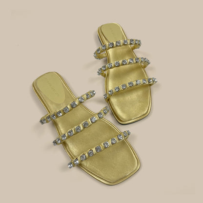 A rhinestone sandals women's summer word with flat beach slippers