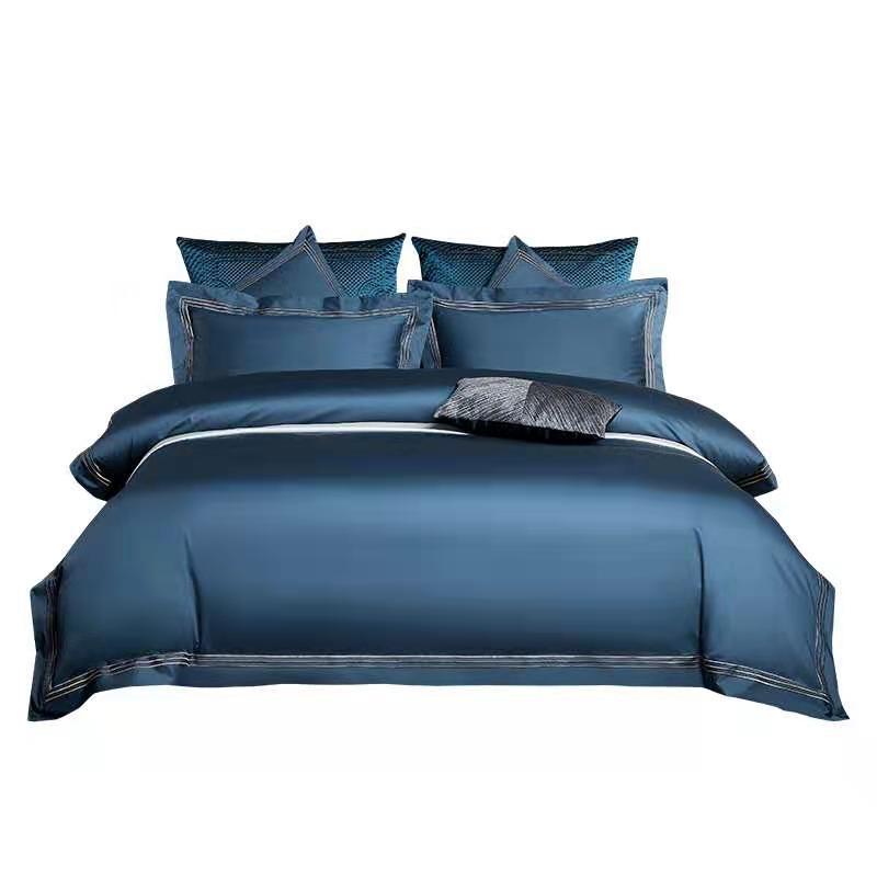High end 180 thread long staple cotton four piece set of European light luxury all cotton satin high-density solid color hotel bedding - Mixbatch