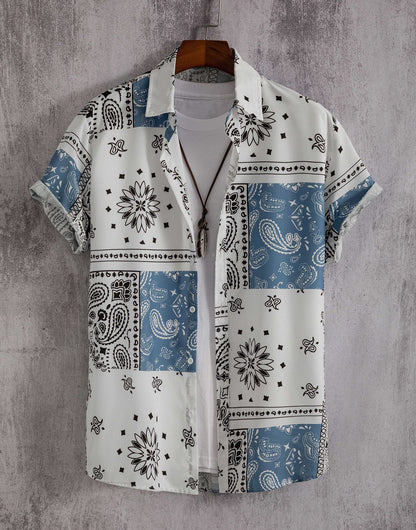 A Men's Fashion Casual Fit Paisley Style Short Sleeve Shirt Non-Positioning - Mixbatch