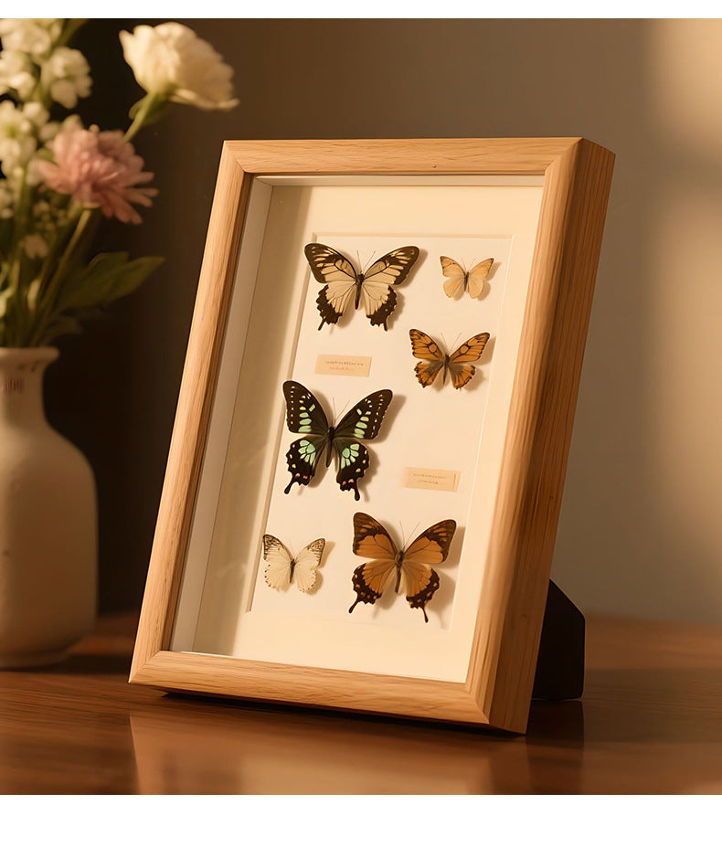 A wood hollow three-dimensional photo frame real butterfly specimen frame DIY handmade insect plant immortal specimen picture frame ornament