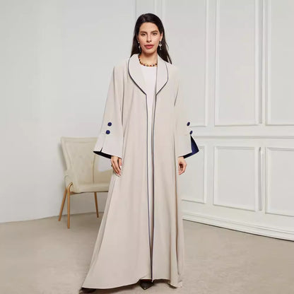 2024 New pleated Middle Eastern Muslim clothing long dress fashionable and elegant cardigan contrasting color button dress robe - Mixbatch