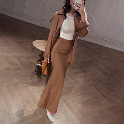 A Autumn Casual Fashion Comfortable Shirt High Waist Hip Wrap Slim Skirt Set