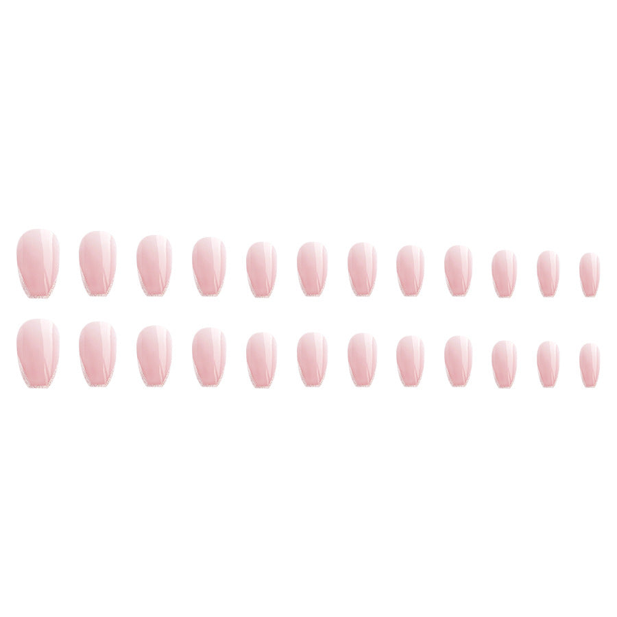 A short glossy oval glitter French wearing manicure, simple temperament versatile ins gentle wearing armor 24 pieces - Mixbatch