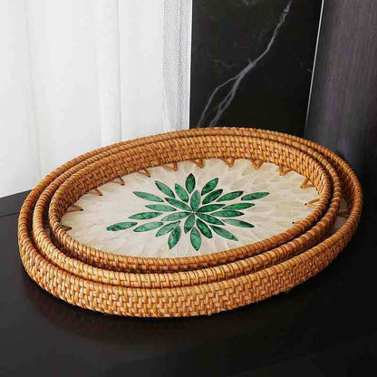 Hand-woven rattan-colored shell fruit plate decoration