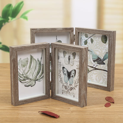 A three-fold wooden photo frame photo frame table 7-inch 8-inch double-sided folding photo frame literary picture frame