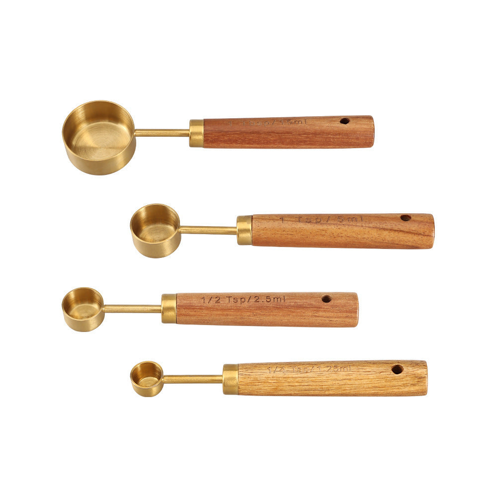 A Stainless steel measuring cup measuring spoon Acacia wooden handle baking tool