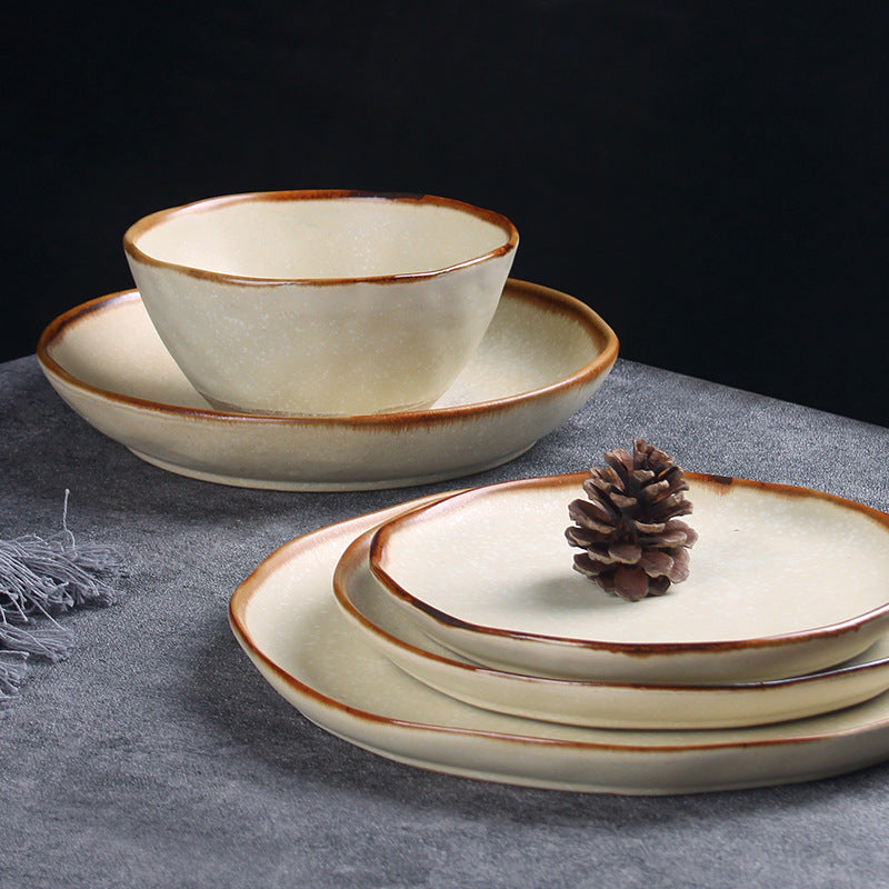 A retro ceramic plate high-value hotel tableware set Japanese and western food plate can be heated in microwave oven salad dishes