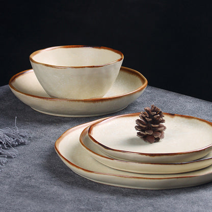 A retro ceramic plate high-value hotel tableware set Japanese and western food plate can be heated in microwave oven salad dishes