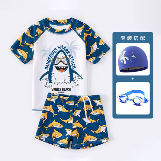 A children's split short-sleeved swimsuit boys summer cute shark - Mixbatch