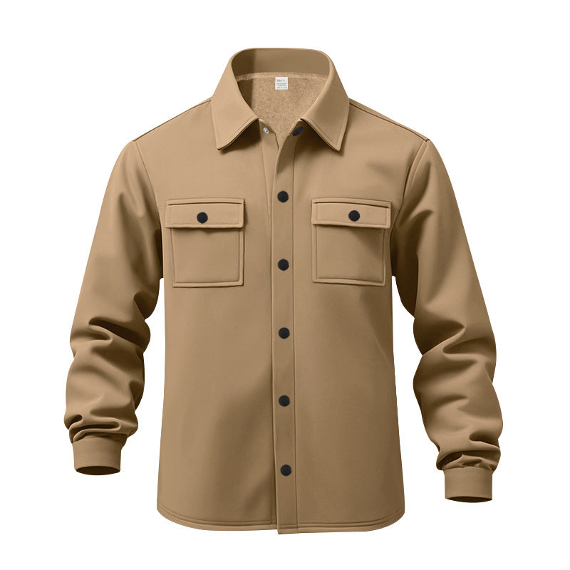 A casual men's fleece lapel top single-breasted solid color slim-fit jacket jacket men's cotton polo shirt
