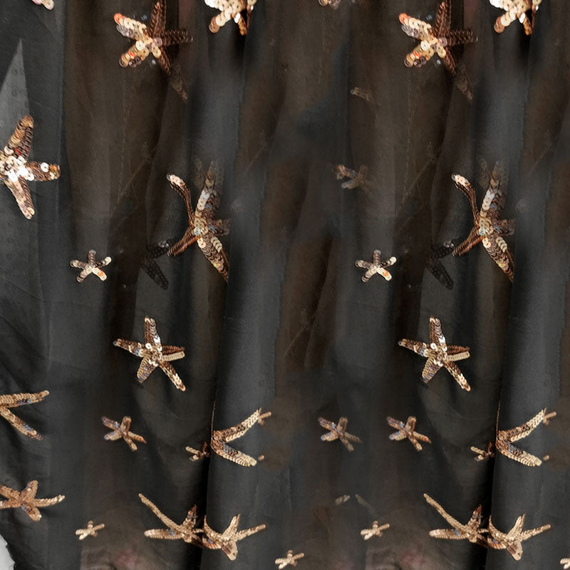 A new multi-color semi-turtleneck sequined slit lantern sleeve pendulum dress chiffon dress