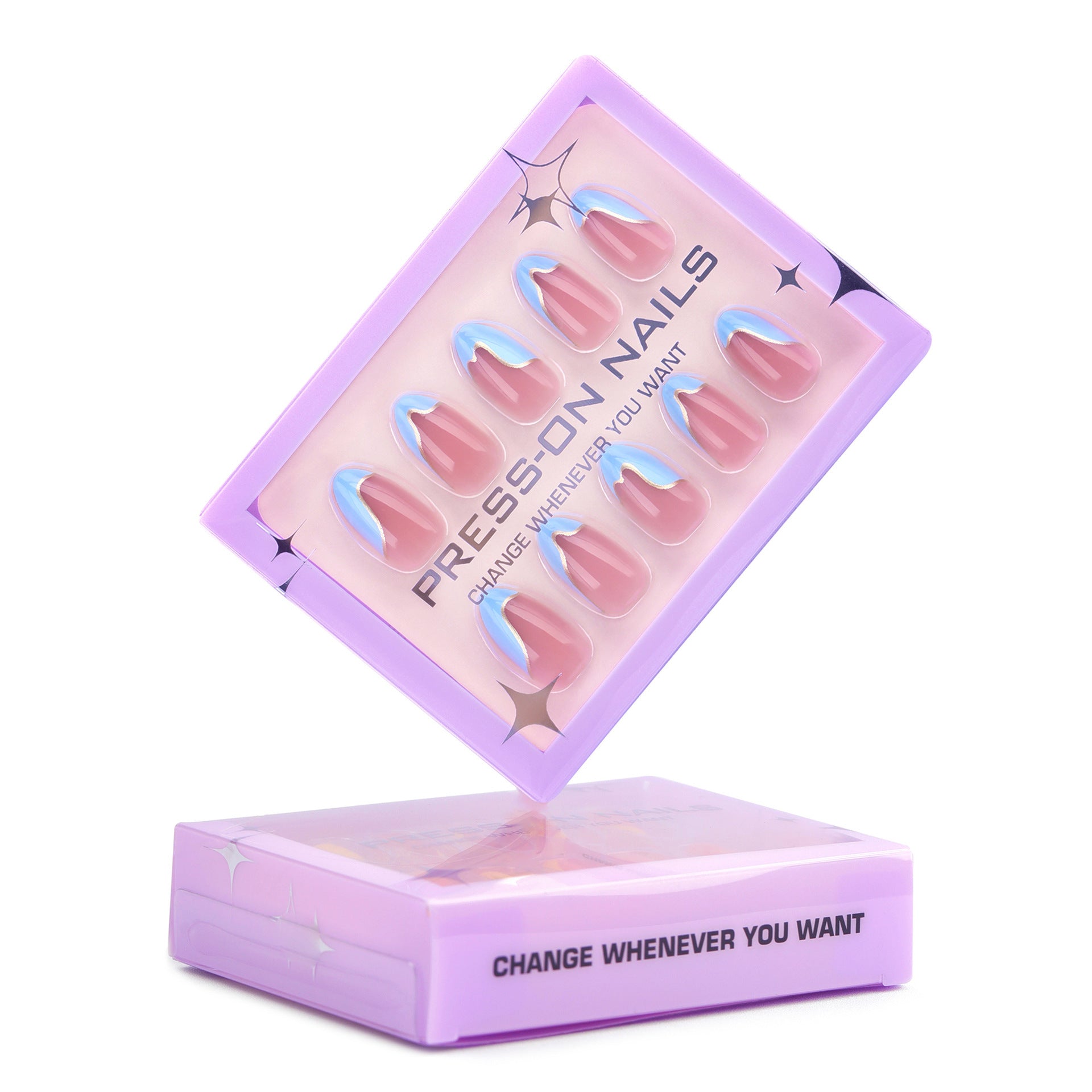 A 30 pieces French blue simple wearing nail advanced feeling coating nail art fake nail cross-border short almond nail piece - Mixbatch