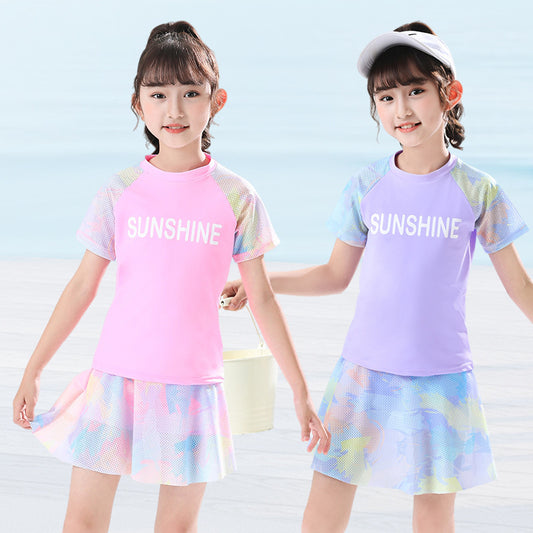 A medium and large children and girls swimsuit Japanese split swimsuit cartoon princess skirt hot spring swimsuit - Mixbatch