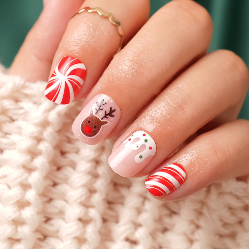 A cross-border explosion European and American style nail piece with diamond long square French manicure three-dimensional love broken diamond wearing nail wholesale - Mixbatch