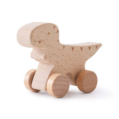 A children's dinosaur inertia pull-back car wooden drop-resistant hand push sliding car toy baby cartoon mini dinosaur car