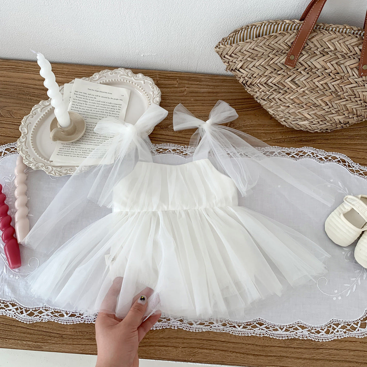 A ins Spring/Summer Girl Sleeveless Bag Pi Ha Yi Baby Mesh Princess Dress Newborn Hundred Days Photo Dress - Mixbatch
