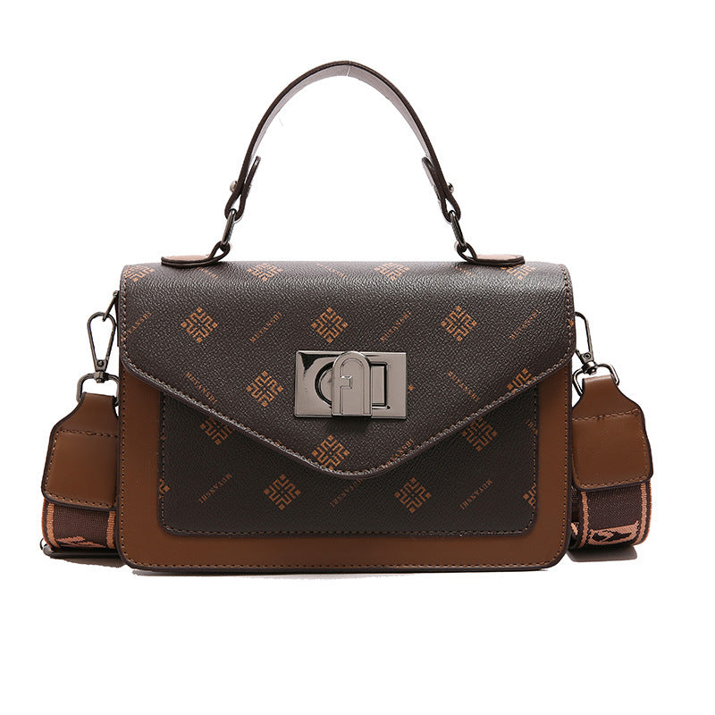 A cross-border fashion lock handbag women's simple trend atmospheric shoulder bag light luxury retro printed messenger tote bag - Mixbatch