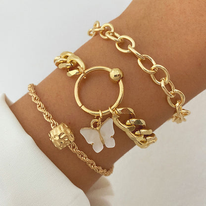A European and American cross-border new products stack and wear personalized street auction love bracelet four-piece set exaggerated thread chain alloy bracelet women - Mixbatch