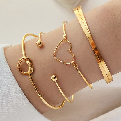 A European and American cross-border new products stack and wear personalized street auction love bracelet four-piece set exaggerated thread chain alloy bracelet women - Mixbatch