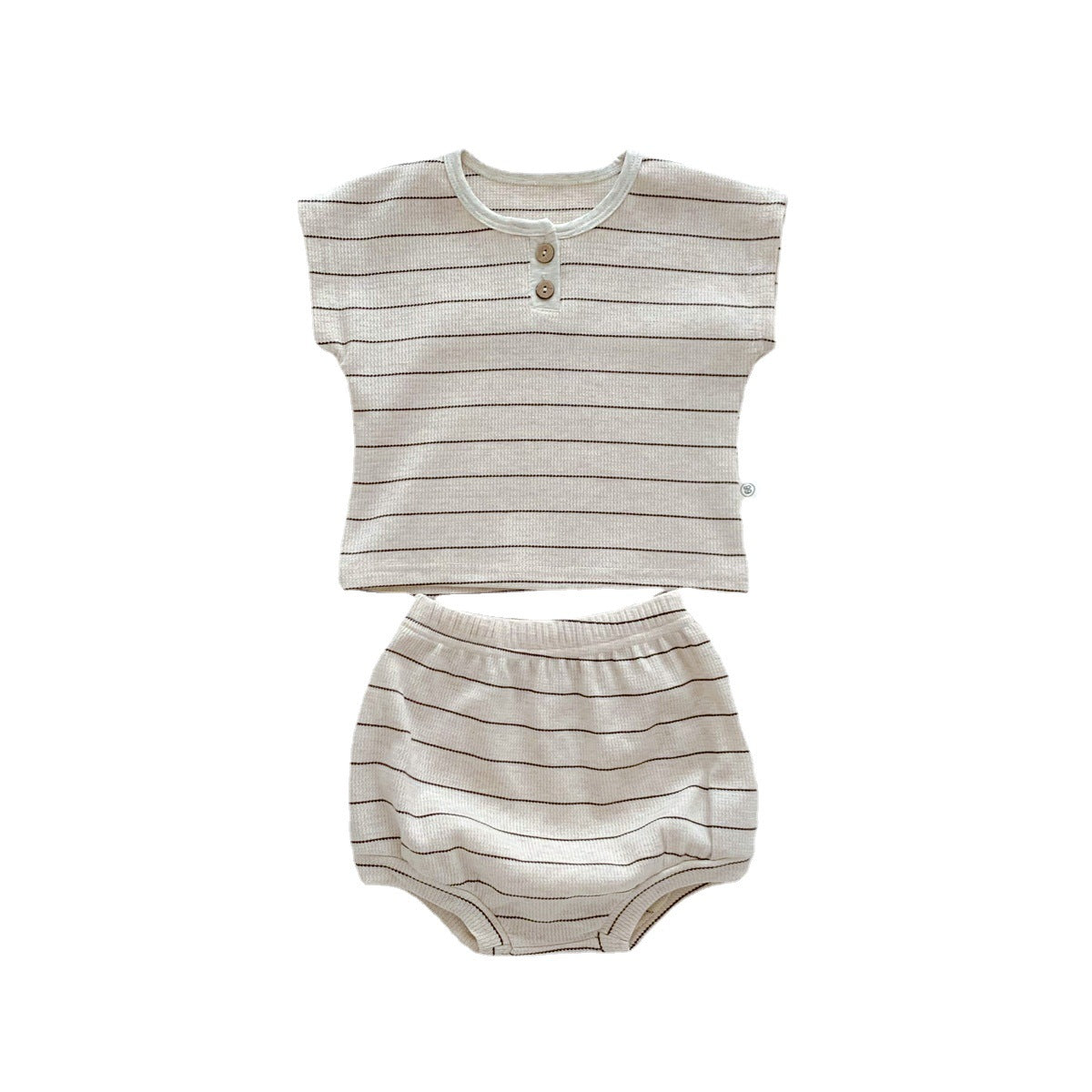 A children's clothing stock INS baby striped waffle set summer short sleeve shorts set for men and women - Mixbatch