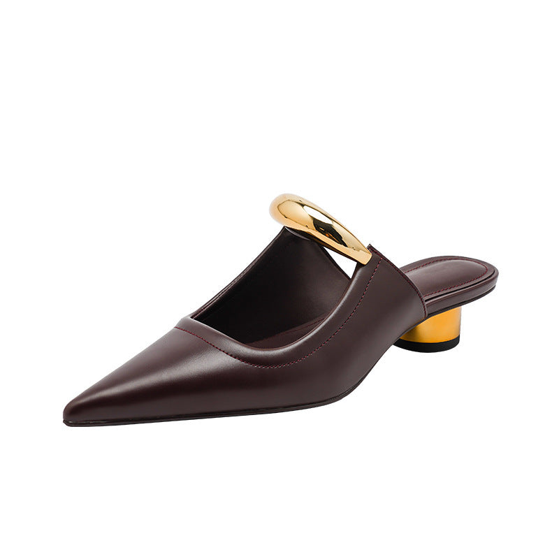 A simple pointed women's slippers medium heel multi-colored sandals