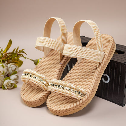 A flat sandals comfortable girls strap elastic sandals lightweight fashion outdoor trendy shoes - Mixbatch