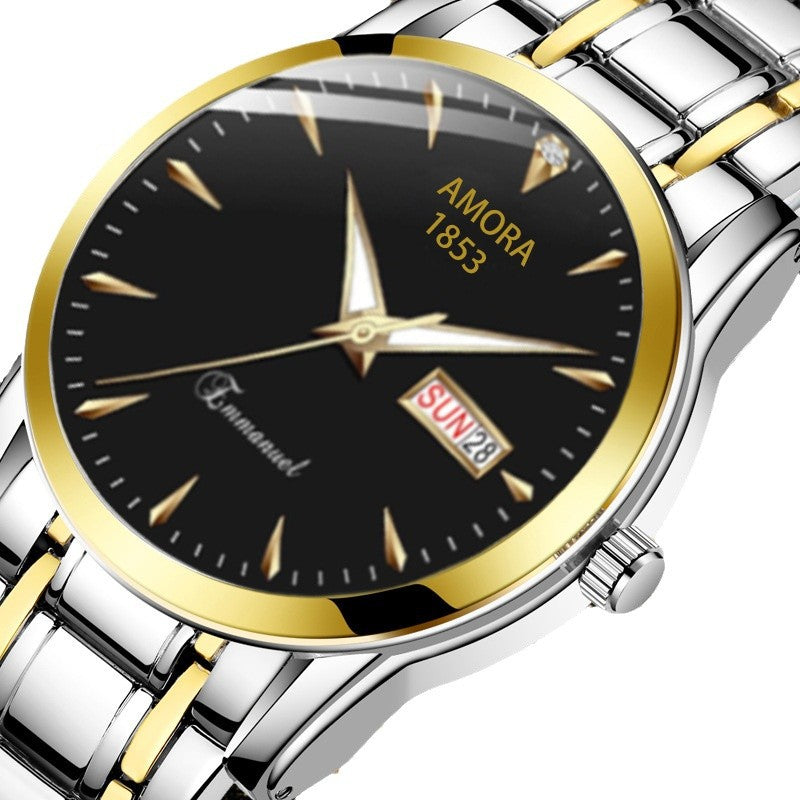 A business waterproof automatic quartz watch luminous double calendar movement men's Korean version fashion watch wholesale delivery - Mixbatch