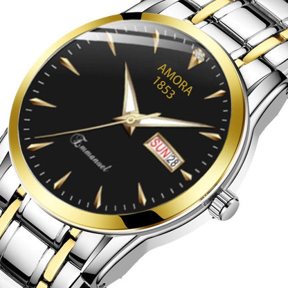 A business waterproof automatic quartz watch luminous double calendar movement men's Korean version fashion watch wholesale delivery - Mixbatch
