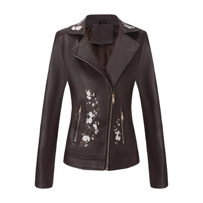 A women's embroidered leather jacket
