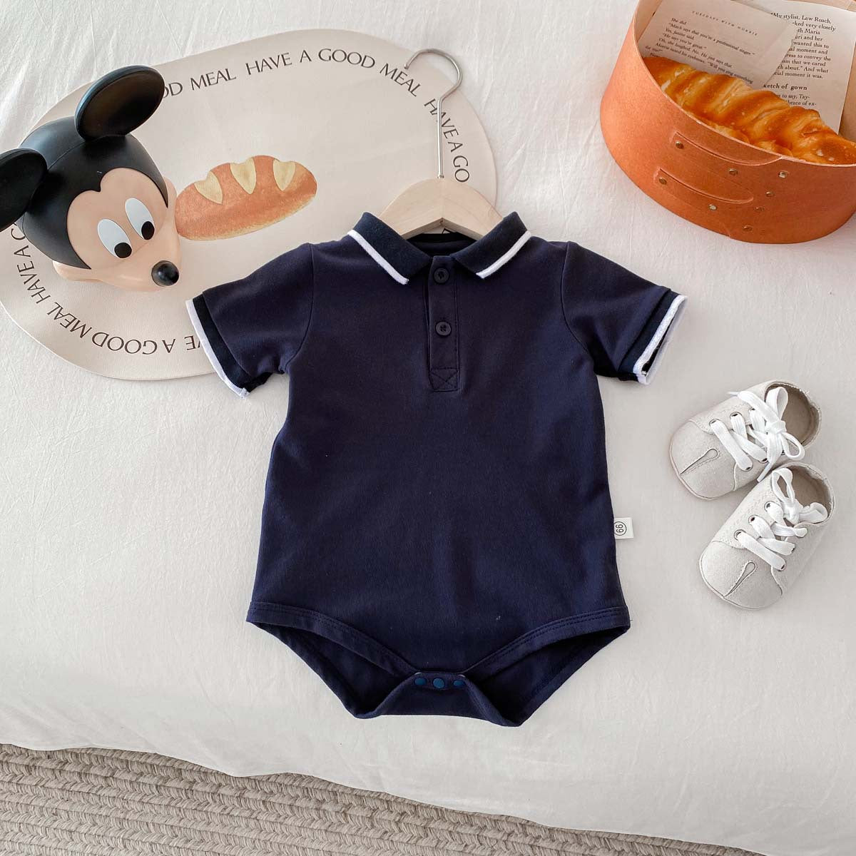 A boy&#039;s clothes summer short-sleeved Polo shirt bag fart ha clothes baby jumpsuit baby lapel one-year-old cotton climbing suit - Mixbatch