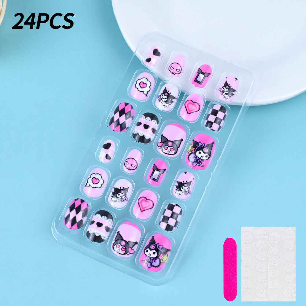 A Cross-border 24 pieces of children wearing nail cartoon animated nail patch removable girl cute manicure fingernail piece - Mixbatch