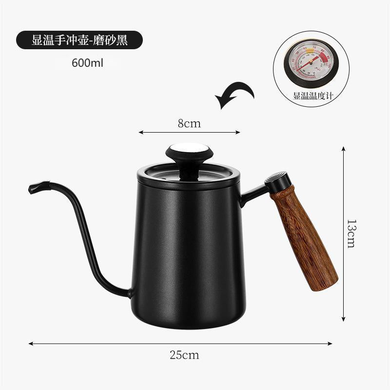 304 stainless steel hand-brewed coffee pot with lid, hanging ears, long mouth, thin mouth pot with thermometer, inner scale coffee utensils