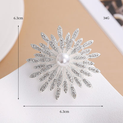 A hot-selling gold sunflower brooch creative diamond-encrusted pearl versatile temperament brooch blazer collar pin with accessories - Mixbatch