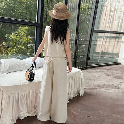 A summer new middle-aged and older children's suit vest wide-leg pants two-piece temperament casual and fashionable suit